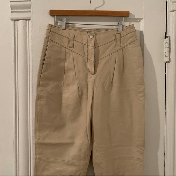 Topshop cream genuine leather high waisted pleated trousers - 8 - Picture 4 of 16